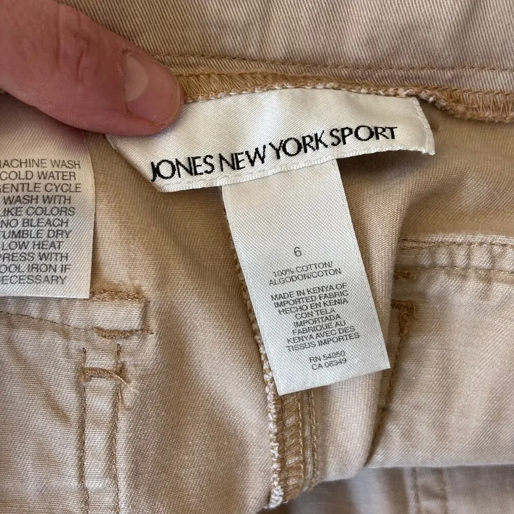 Jones New York Short 6 Tan Utility Chino 100% Cotton Khaki Hiking Casual GORP‎